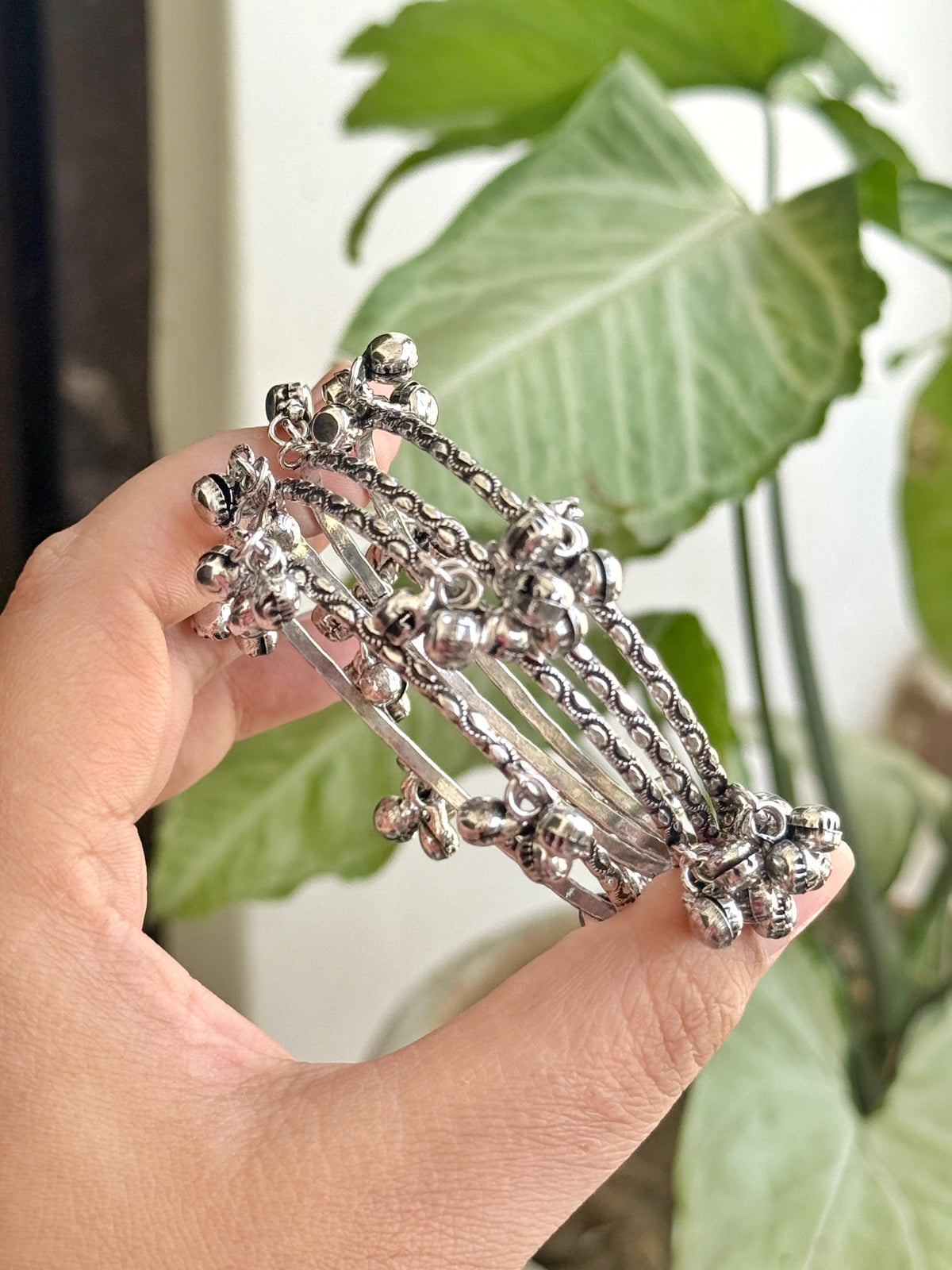 OXIDISED GHUNGHAROO THIN BANGLES