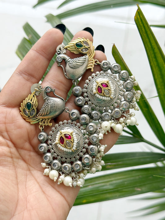 PEACOCK DUAL TONE EARRINGS