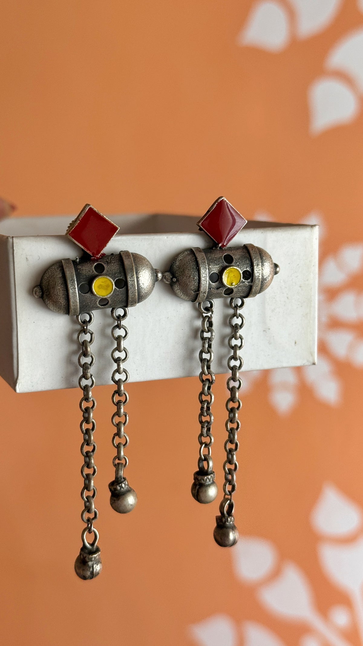 SILVERLOOKALIKE ENAMEL EARRINGS