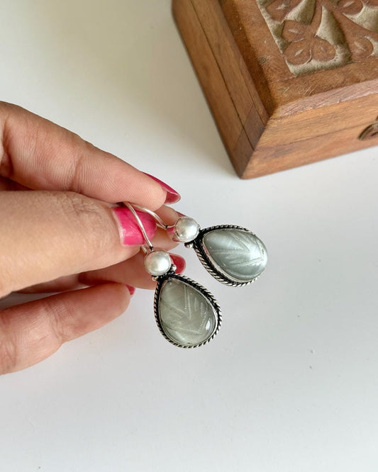 GERMAN SILVER CARVED HOOK EARRINGS