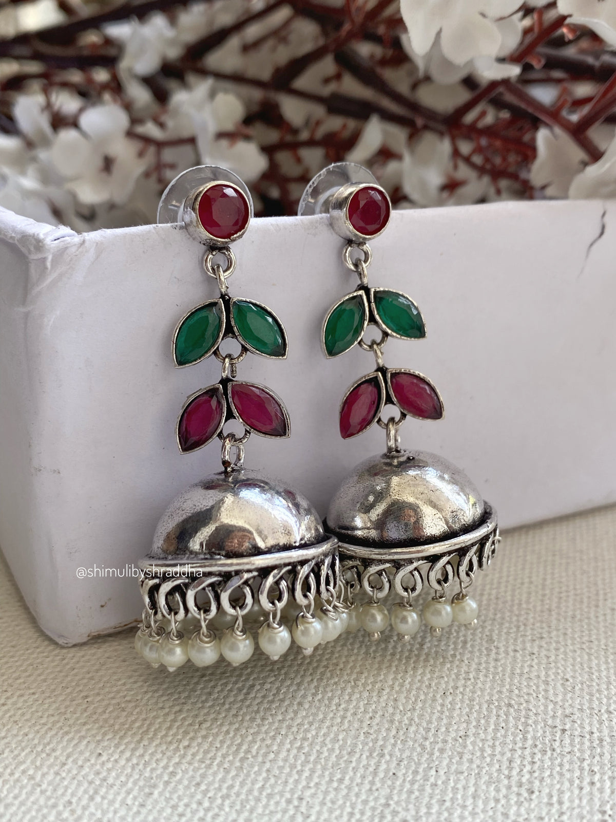 GERMAN SILVER STONE JHUMKA