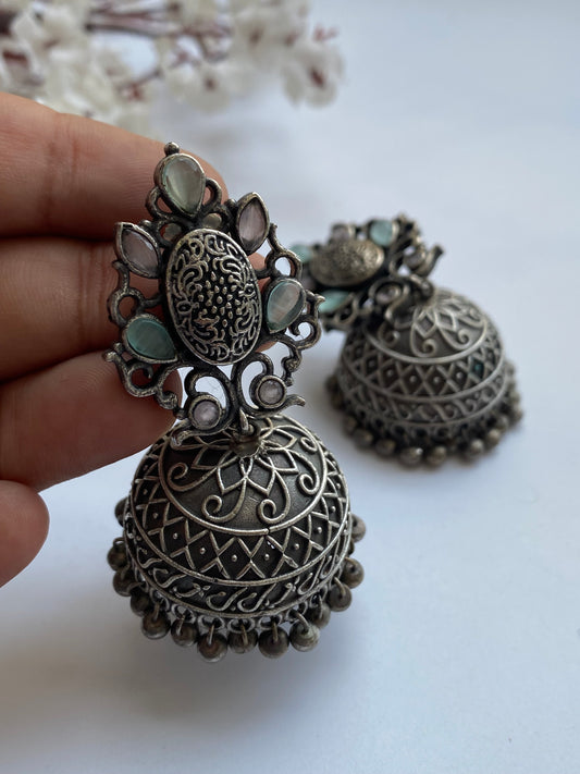 SILVERLOOKALIKE STONE JHUMKA