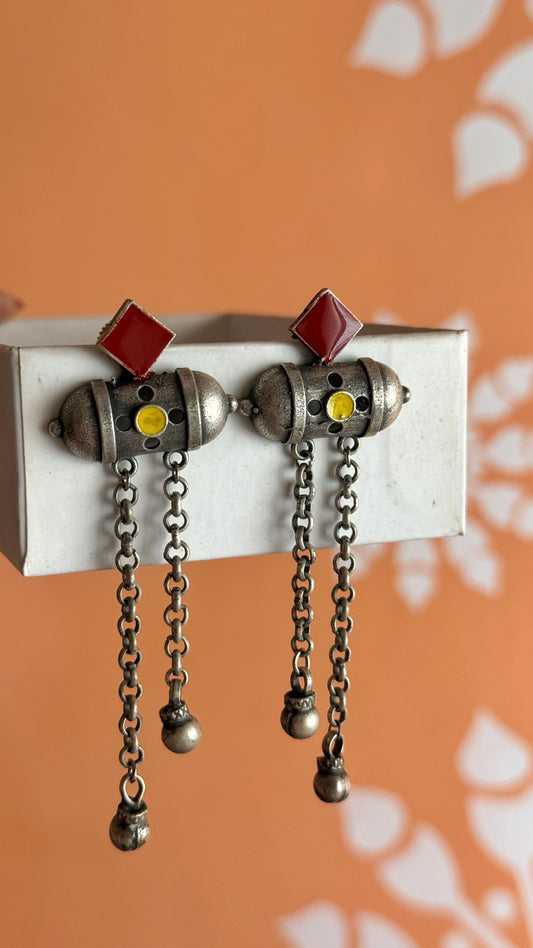SILVERLOOKALIKE ENAMEL EARRINGS