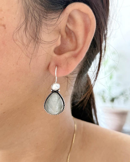 GERMAN SILVER CARVED HOOK EARRINGS