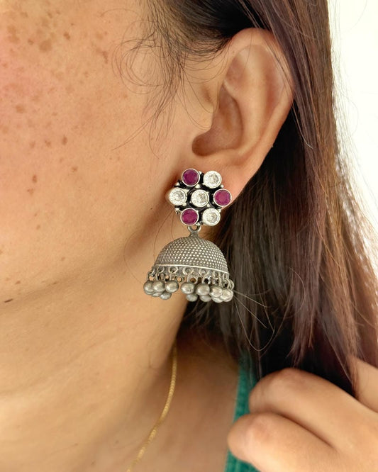 FLOWER SILVERLOOKALIKE JHUMKA