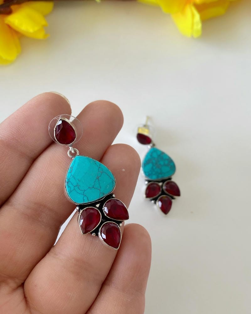 GERMAN SILVER STONE EARRINGS