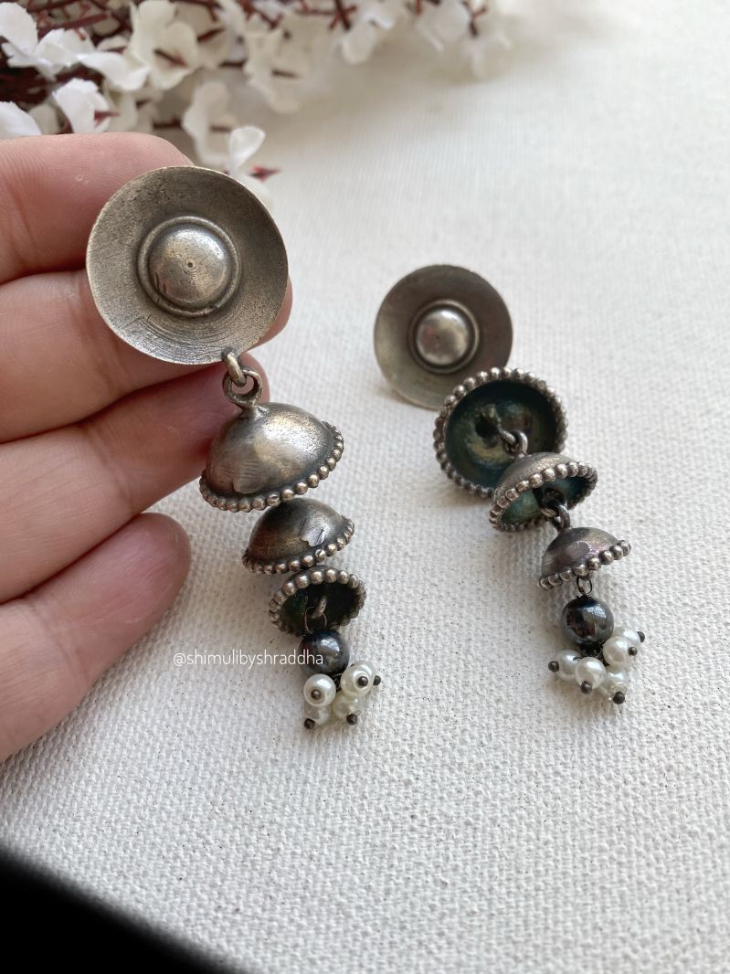 SILVERLOOKALIKE LAYERED JHUMKA