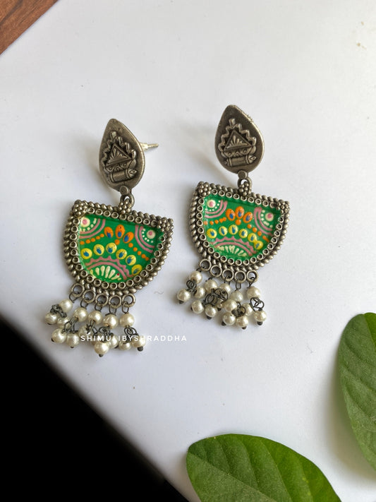SILVERLOOKALIKE MEENAKARI EARRINGS