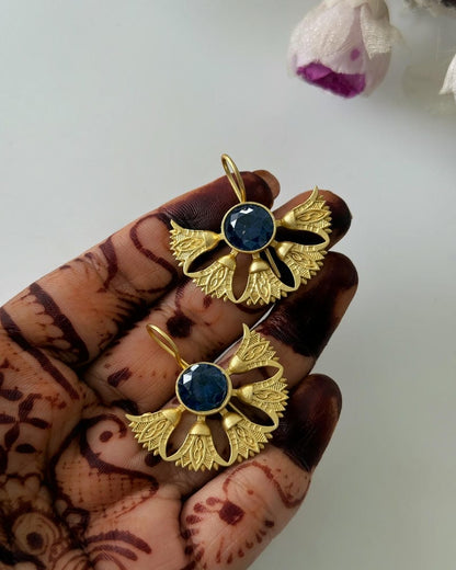 BRASS STONE HOOK EARRINGS