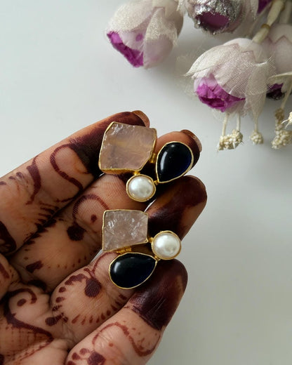 BRASS NATURAL STONE EARRINGS