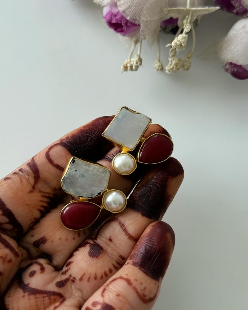 BRASS NATURAL STONE EARRINGS